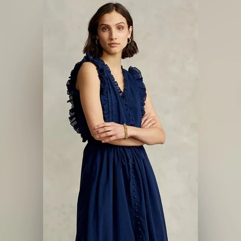 Ralph Lauren Blue Label Sleeveless Ruffled Maxi Dress 100% Cotton EUC - Picture 7 of 11